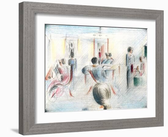 Figures in a Room, 1936 (Pencil & Crayon on Graph Paper)-Oskar Schlemmer-Framed Giclee Print