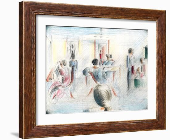 Figures in a Room, 1936 (Pencil & Crayon on Graph Paper)-Oskar Schlemmer-Framed Giclee Print