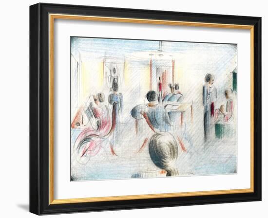 Figures in a Room, 1936 (Pencil & Crayon on Graph Paper)-Oskar Schlemmer-Framed Giclee Print