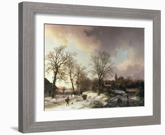 Figures in a Winter Landscape, 1842-Barend Cornelis Koekkoek-Framed Giclee Print