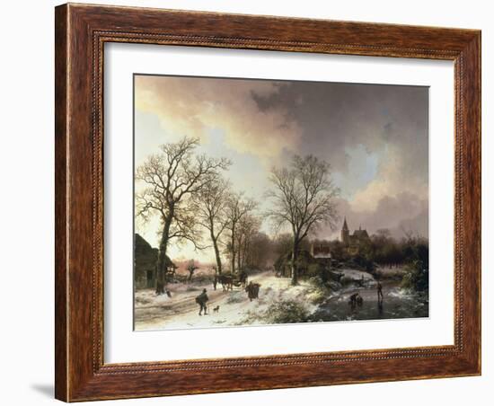 Figures in a Winter Landscape, 1842-Barend Cornelis Koekkoek-Framed Giclee Print