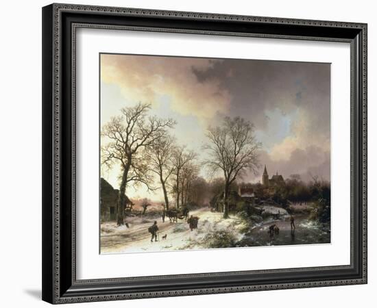 Figures in a Winter Landscape, 1842-Barend Cornelis Koekkoek-Framed Giclee Print