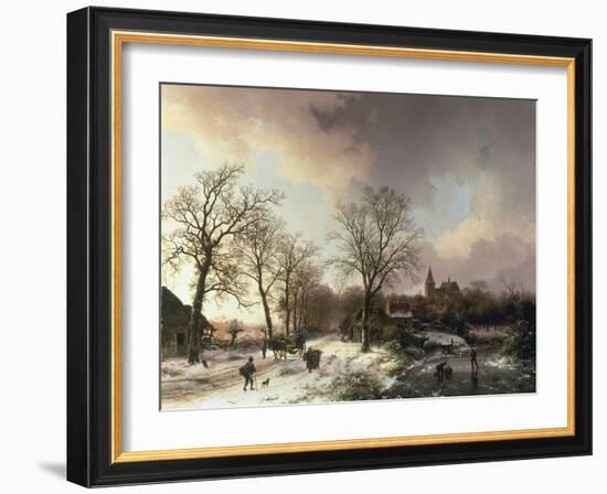 Figures in a Winter Landscape, 1842-Barend Cornelis Koekkoek-Framed Giclee Print