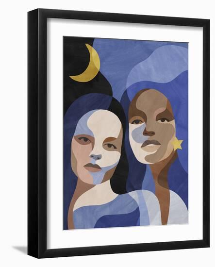 Figures in Harmony - Moon-Aurora Bell-Framed Giclee Print