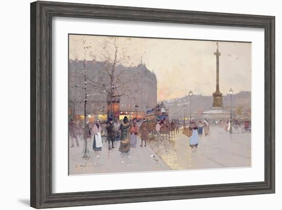 Figures in the Place De La Bastille-Eugene Galien-Laloue-Framed Giclee Print