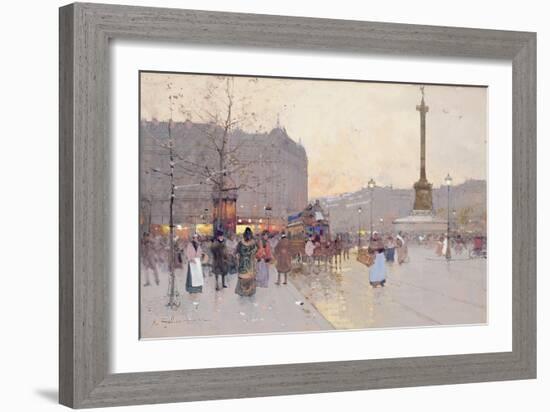 Figures in the Place De La Bastille-Eugene Galien-Laloue-Framed Giclee Print