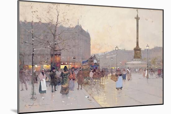 Figures in the Place De La Bastille-Eugene Galien-Laloue-Mounted Giclee Print