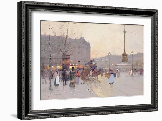 Figures in the Place De La Bastille-Eugene Galien-Laloue-Framed Giclee Print