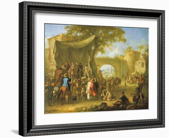 Figures of the Commedia Dell'Arte Acting Out a Quack Doctor Scene-Franz Ferg-Framed Giclee Print