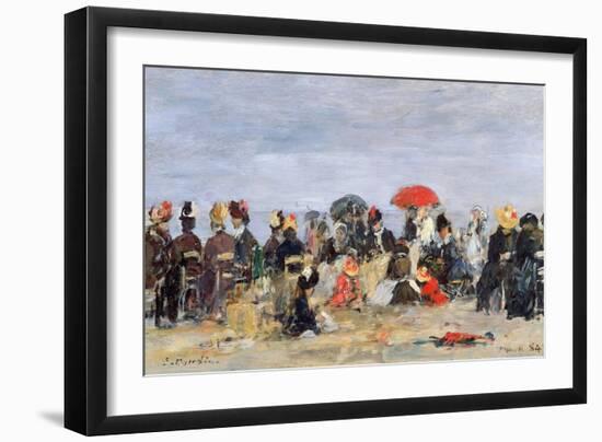 Figures on a Beach, 1884-Eug?ne Boudin-Framed Giclee Print