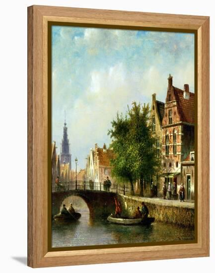 Figures on a Canal, Amsterdam-Johannes Franciscus Spohler-Framed Premier Image Canvas