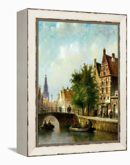 Figures on a Canal, Amsterdam-Johannes Franciscus Spohler-Framed Premier Image Canvas