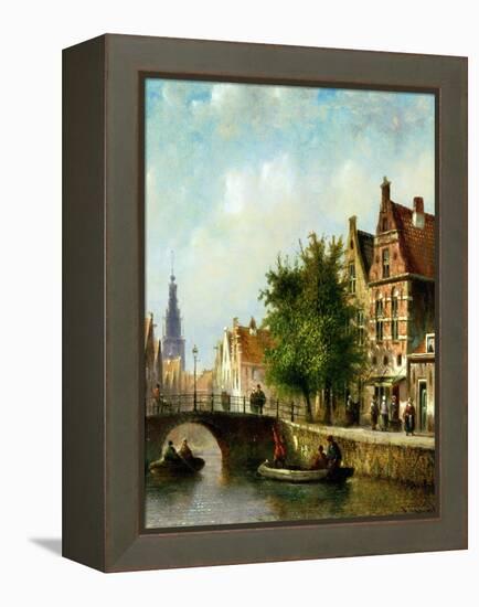 Figures on a Canal, Amsterdam-Johannes Franciscus Spohler-Framed Premier Image Canvas