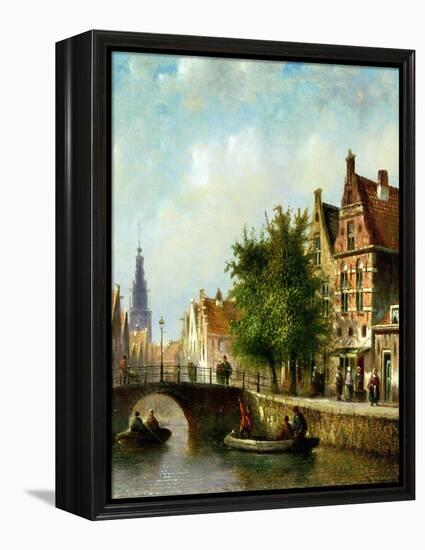 Figures on a Canal, Amsterdam-Johannes Franciscus Spohler-Framed Premier Image Canvas