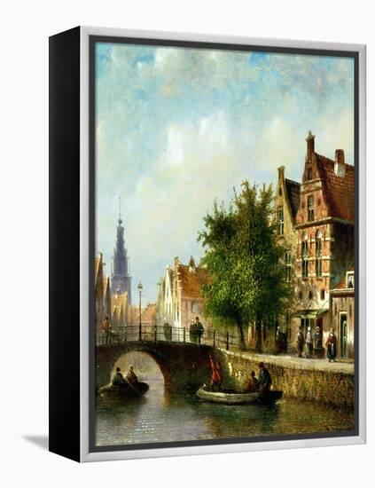 Figures on a Canal, Amsterdam-Johannes Franciscus Spohler-Framed Premier Image Canvas