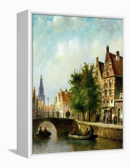 Figures on a Canal, Amsterdam-Johannes Franciscus Spohler-Framed Premier Image Canvas