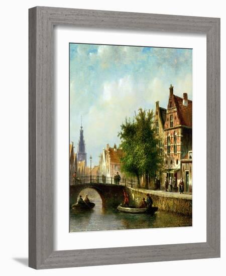 Figures on a Canal, Amsterdam-Johannes Franciscus Spohler-Framed Giclee Print