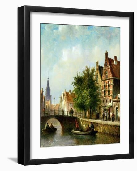 Figures on a Canal, Amsterdam-Johannes Franciscus Spohler-Framed Giclee Print