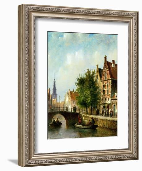 Figures on a Canal, Amsterdam-Johannes Franciscus Spohler-Framed Giclee Print