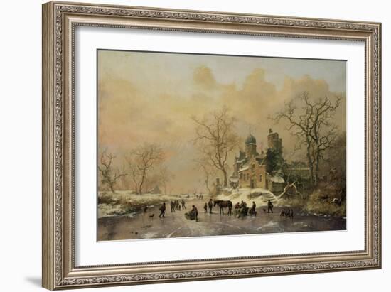 Figures on a Frozen Waterway, no.1-Frederik Marianus Kruseman-Framed Giclee Print