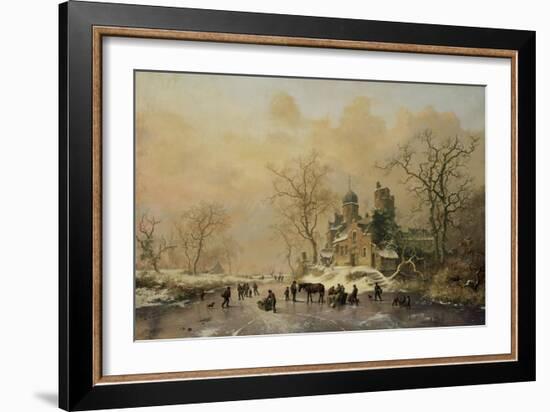 Figures on a Frozen Waterway, no.1-Frederik Marianus Kruseman-Framed Giclee Print