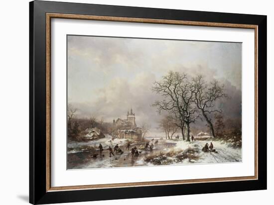 Figures on a Frozen Waterway, no.2-Frederik Marianus Kruseman-Framed Giclee Print