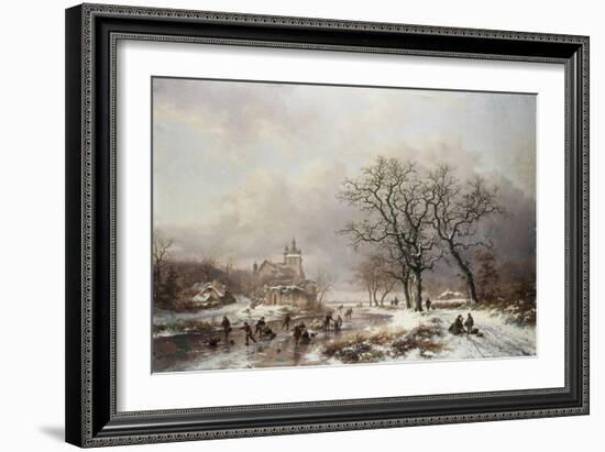 Figures on a Frozen Waterway, no.2-Frederik Marianus Kruseman-Framed Giclee Print