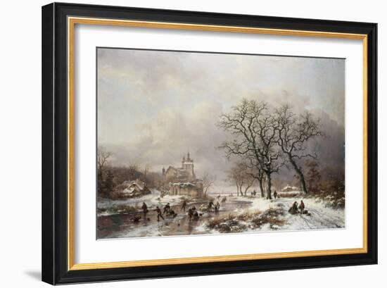 Figures on a Frozen Waterway, no.2-Frederik Marianus Kruseman-Framed Giclee Print