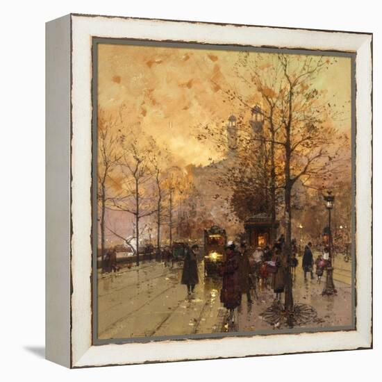 Figures on a Parisian Street at Dusk-Eugene Galien-Laloue-Framed Premier Image Canvas