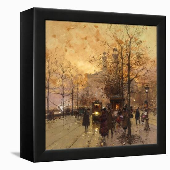 Figures on a Parisian Street at Dusk-Eugene Galien-Laloue-Framed Premier Image Canvas