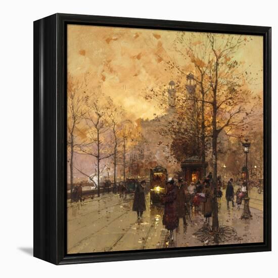 Figures on a Parisian Street at Dusk-Eugene Galien-Laloue-Framed Premier Image Canvas