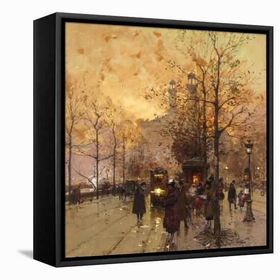 Figures on a Parisian Street at Dusk-Eugene Galien-Laloue-Framed Premier Image Canvas