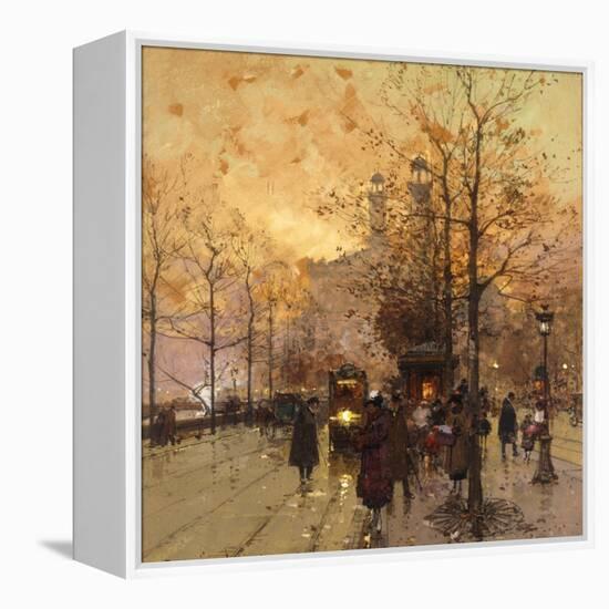 Figures on a Parisian Street at Dusk-Eugene Galien-Laloue-Framed Premier Image Canvas