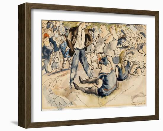 Figures on Beach, Coney Island, 1917 (W/C on Paper)-Jules Pascin-Framed Giclee Print