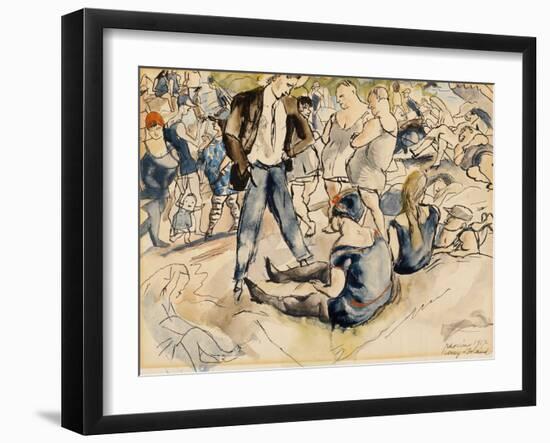 Figures on Beach, Coney Island, 1917 (W/C on Paper)-Jules Pascin-Framed Giclee Print