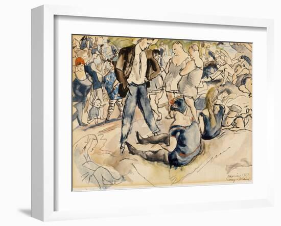 Figures on Beach, Coney Island, 1917 (W/C on Paper)-Jules Pascin-Framed Giclee Print