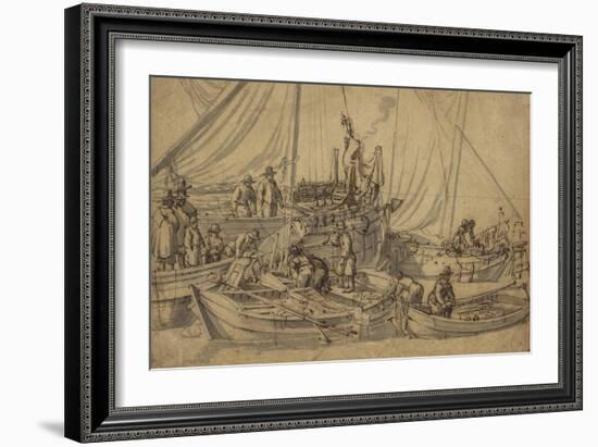 Figures on Board Small Merchant Vessels, c.1650-5-Willem van de, the Elder Velde-Framed Giclee Print