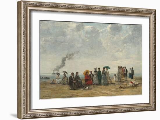 Figures on the Beach, C. 1867-70 (Oil on Canvas)-Eugene Louis Boudin-Framed Giclee Print