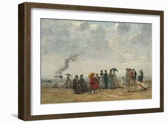 Figures on the Beach, C. 1867-70 (Oil on Canvas)-Eugene Louis Boudin-Framed Giclee Print