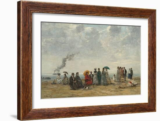 Figures on the Beach, C. 1867-70 (Oil on Canvas)-Eugene Louis Boudin-Framed Giclee Print