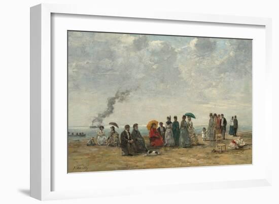 Figures on the Beach, C. 1867-70 (Oil on Canvas)-Eugene Louis Boudin-Framed Giclee Print