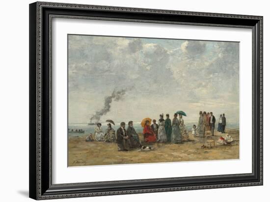 Figures on the Beach, C. 1867-70 (Oil on Canvas)-Eugene Louis Boudin-Framed Giclee Print