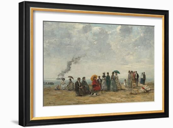 Figures on the Beach, C. 1867-70 (Oil on Canvas)-Eugene Louis Boudin-Framed Giclee Print