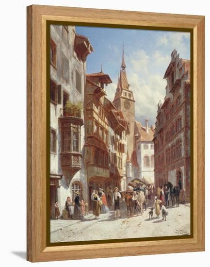 Figures on the Street in Zug, Switzerland, 1880-Jacques Carabain-Framed Premier Image Canvas