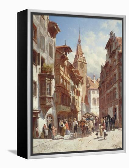 Figures on the Street in Zug, Switzerland, 1880-Jacques Carabain-Framed Premier Image Canvas