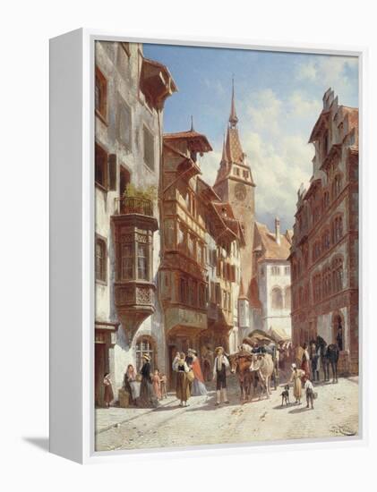 Figures on the Street in Zug, Switzerland, 1880-Jacques Carabain-Framed Premier Image Canvas