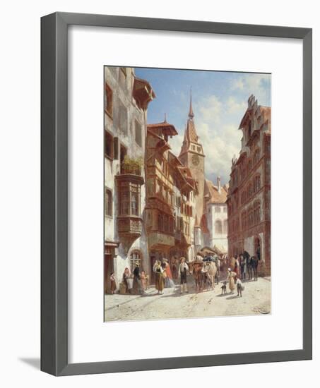 Figures on the Street in Zug, Switzerland, 1880-Jacques Carabain-Framed Giclee Print