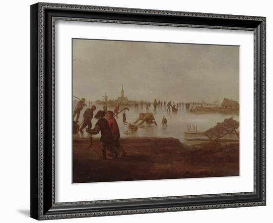 Figures Skating on Frozen Waterway, 17Th Century-Hendrik Avercamp-Framed Giclee Print