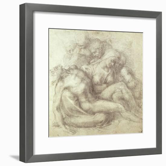 Figures Study for the Lamentation Over the Dead Christ, 1530-Michelangelo Buonarroti-Framed Giclee Print