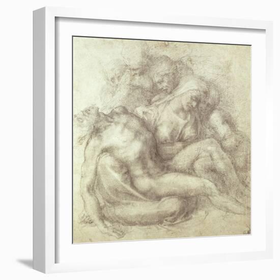 Figures Study for the Lamentation Over the Dead Christ, 1530-Michelangelo Buonarroti-Framed Giclee Print